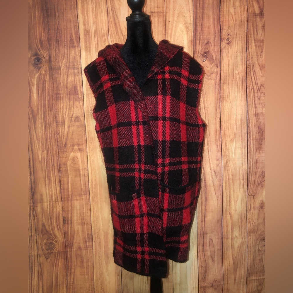 Cato Est 1946 Hooded Buffalo Plaid Vest Sz M